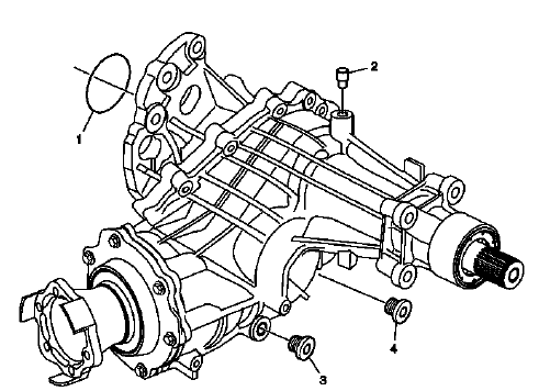 Transfer case housing O-ring vent drain plug and fill plug installation view