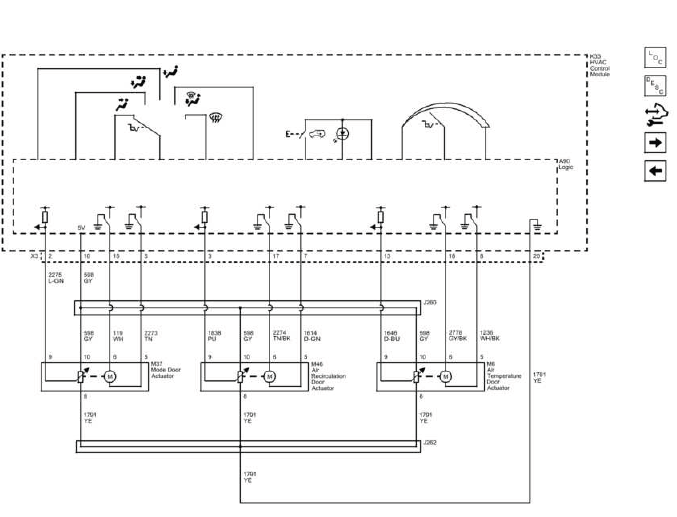 Manual HVAC actuator wiring schematic for mode temperature and recirculation doors