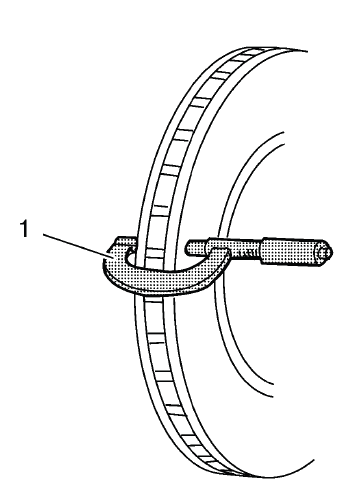 Micrometer positioned on disc brake rotor friction surface