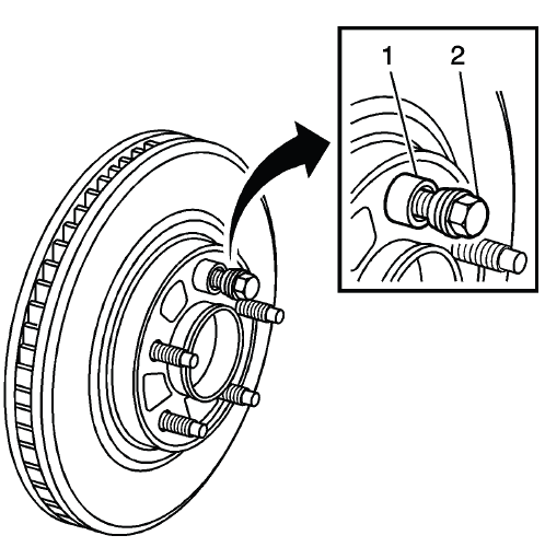 Conical brake rotor washer and lug nut installed for runout measurement
