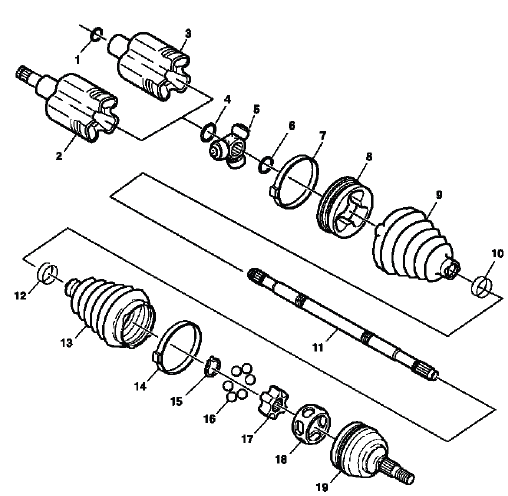 Buick Enclave front wheel drive shaft components disassembled view