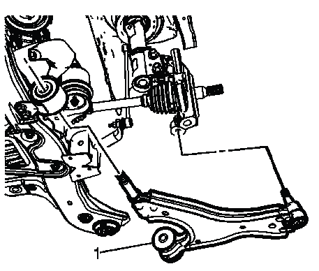 Buick Enclave front lower control arm positioned in frame