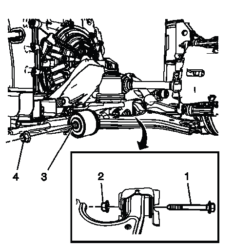 Lower control arm rear mounting bolt and nut installation