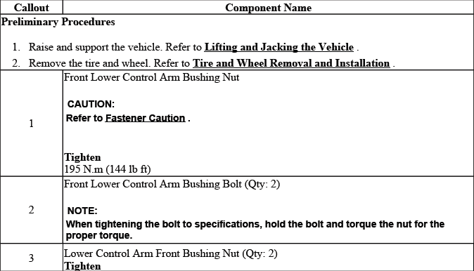 Buick Enclave front lower control arm bushing replacement reference