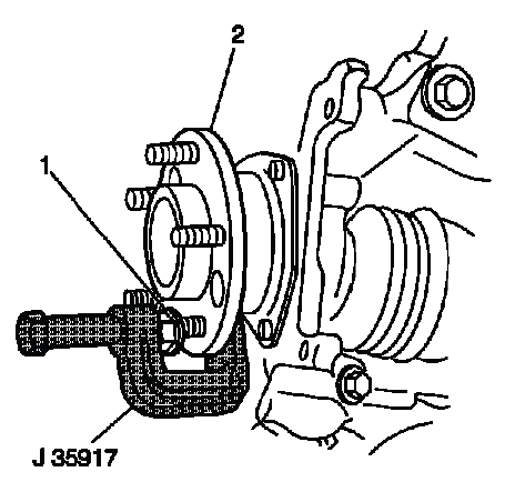 Buick Enclave wheel stud pressed from front bearing and hub with J 35917 tool