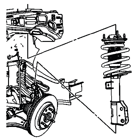 Buick Enclave front strut assembly positioned on steering knuckle
