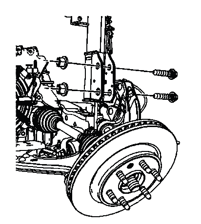 Front strut mounting bolts and nuts at steering knuckle